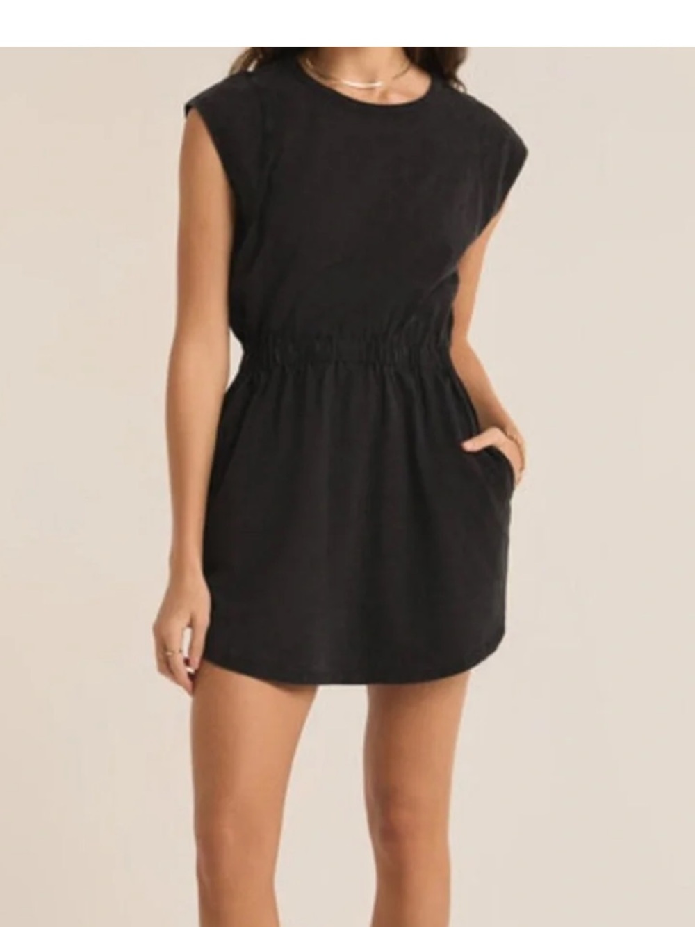 Z Supply Black Sleeveless Gathered-Waist Mini Dress